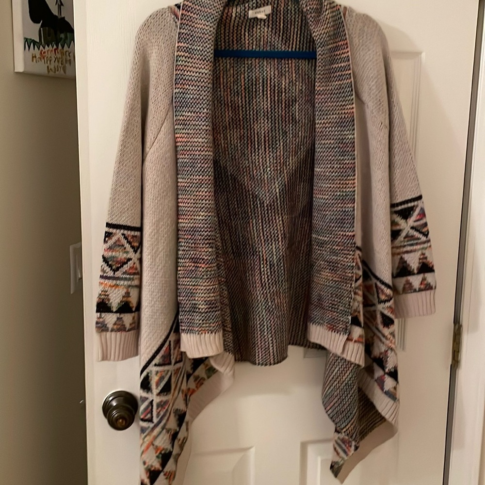 Dew Aztec design asymmetrical cardigan sweater
